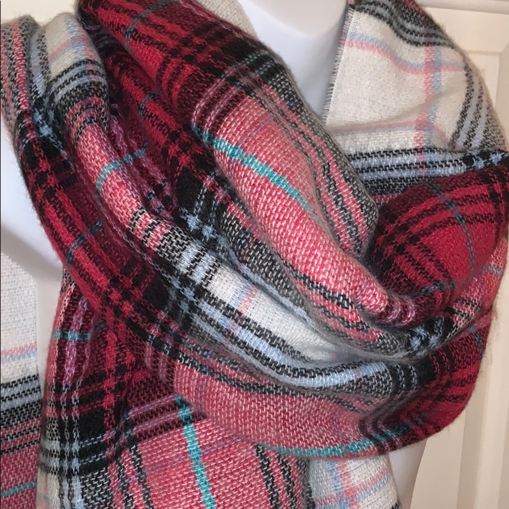 Charming Charlie Hot Pink Plaid Blanket Scarf